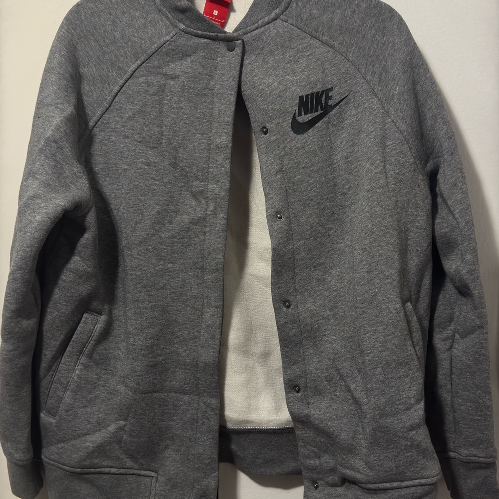 Nike Gray Fleece Bomber Varsity Jacket
